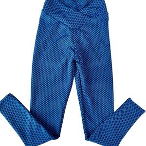 New Fashion Blue Ruched Back High Waist Crossover Textured Yoga Pants SzS/M